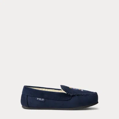 Ralph Lauren Kids' Dezi Iv Polo Bear Faux-shearling Slipper In Navy In Blue