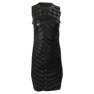 Ralph Lauren Diagonal Panels Mini Dress In Black Leather
