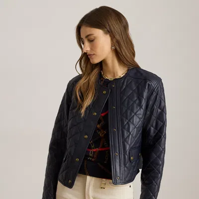 Ralph Lauren Diamond-quilted Lambskin Cropped Jacket In Lauren Navy In Blue