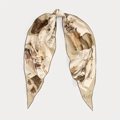 Ralph Lauren Diary-print Silk Twill Diamond Scarf In Gold