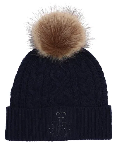Ralph Lauren Direct Embroidery Cable Beanie Hat In Blue
