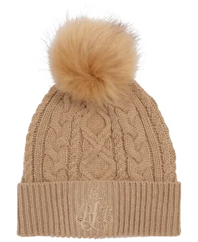 Ralph Lauren Direct Embroidery Cable Beanie Hat In Brown