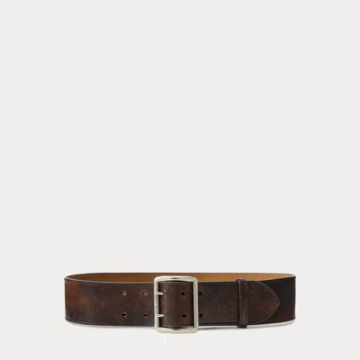 Ralph Lauren Distressed Calfskin Double-prong Belt In Brown