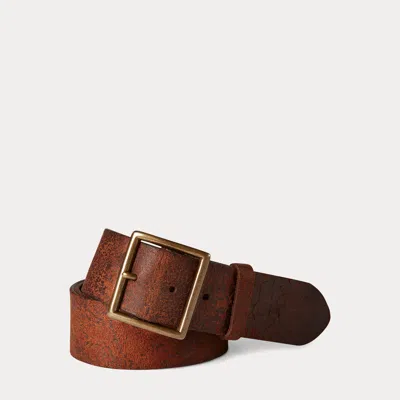 Ralph Lauren Distressed Leather Belt In Distressed Tan In Purple