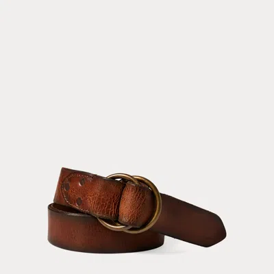 Ralph Lauren Distressed Leather Double–o-ring Belt In Vintage Brown