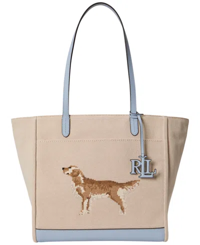 Ralph Lauren Dog-embroidered Cameryn Extra-large Canvas Tote Bag In Neutral