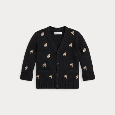 Ralph Lauren Babies'  Dog-embroidered Cotton Cardigan In Black