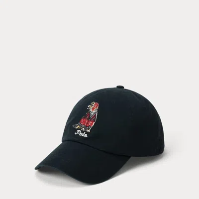 Ralph Lauren Dog-embroidered Twill Ball Cap In Black
