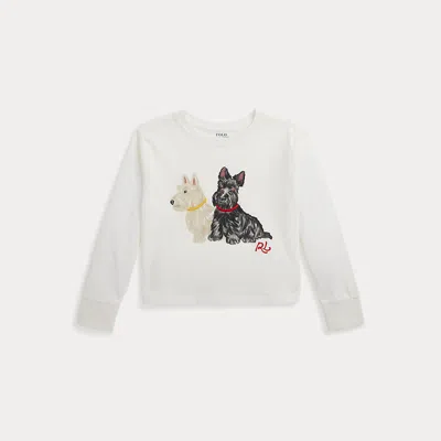 Polo Ralph Lauren Kids' Dog-print Jersey Boxy Long-sleeve Tee In White