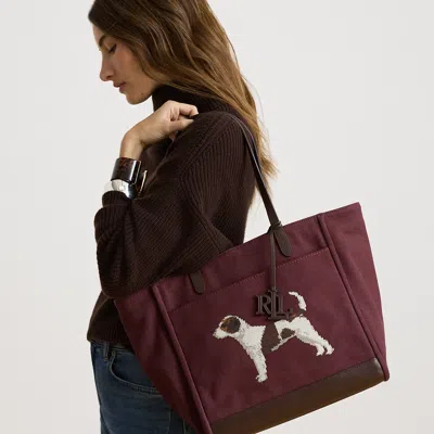 Ralph Lauren Dog-embroidered Large Cameryn Tote Bag In Dark Garnet/brown