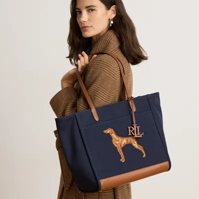 Ralph Lauren Dog-embroidered Large Cameryn Tote Bag In Lauren Navy/lauren Tan