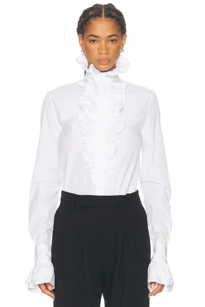 Ralph Lauren Dolley Cotton Broadcloth Shirt With Ruffles In White