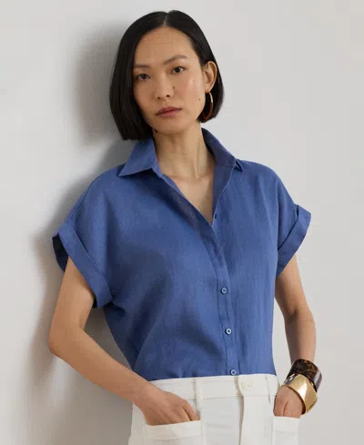 Ralph Lauren Dolman-sleeve 100% Linen Shirt In Blue