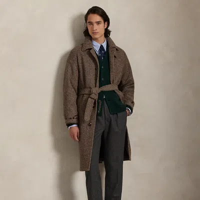Ralph Lauren Donegal Tweed Balmacaan Coat In Brown