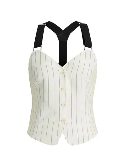 Ralph Lauren Donella Striped Suspender Bustier Top In White