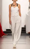 Ralph Lauren Donnella Pinstriped Cotton-blend Bustier Top In White