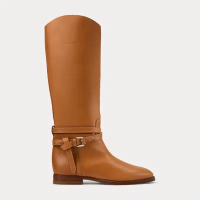 Ralph Lauren Donnely 25 Mm Calfskin Boot In Rl Gold In Brown