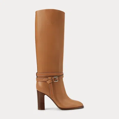 Ralph Lauren Donnely 90 Mm Calfskin Boot In Gold