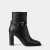 Ralph Lauren 90mm Donnely Buckle-strap Block-heel Boots In Black