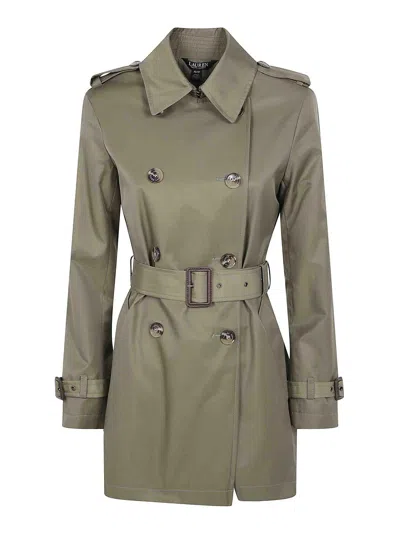 Ralph Lauren Double Breasted Belted Lined Coat In Green
