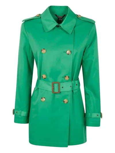 Ralph Lauren Double Breasted Belted Trench 30" Lined Coat In Green
