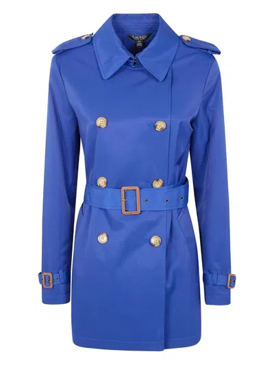 Ralph Lauren Double Breasted Belted Trench 30" Lined Coat In Blue