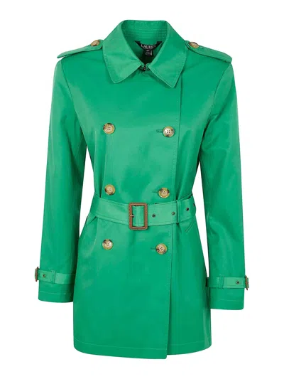 Ralph Lauren Double Breasted Belted Trench 30 Lined Coat In Green