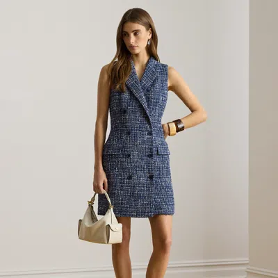Ralph Lauren Double-breasted Bouclé Sleeveless Dress In Blue