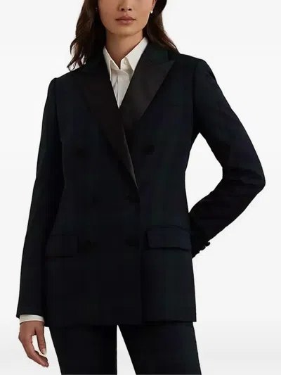 Ralph Lauren Double-breasted Checked Blazer In Black