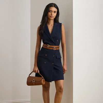 Ralph Lauren Double-breasted Crepe Sleeveless Dress In Blue