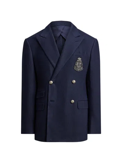 Ralph Lauren Double-breasted Crest-embroidered Jacket In Blue