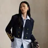 Ralph Lauren Double-breasted Cropped Wool Jacket In Blue