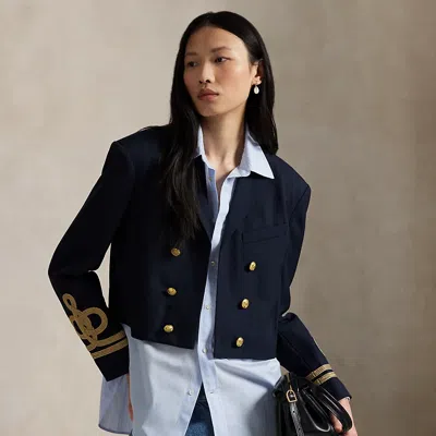 Ralph Lauren Double-breasted Cropped Wool Jacket In Blue