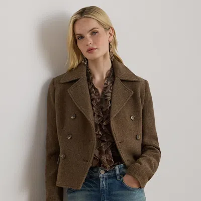 Ralph Lauren Double-breasted Herringbone Coat In Brown