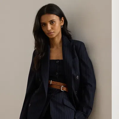 Ralph Lauren Double-breasted Pinstripe Twill Blazer In Blue