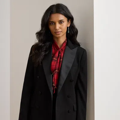 Ralph Lauren Double-breasted Satin-trim Crepe Blazer In Black