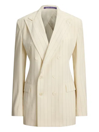 Ralph Lauren Double-breasted Striped Ramona Jacket In Neutral
