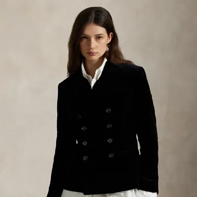 Ralph Lauren Double-breasted Velvet Blazer In Black