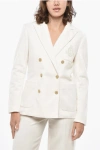 Ralph Lauren Double-breasted Wool Blend Blazer With Embroidered Breast-po In White