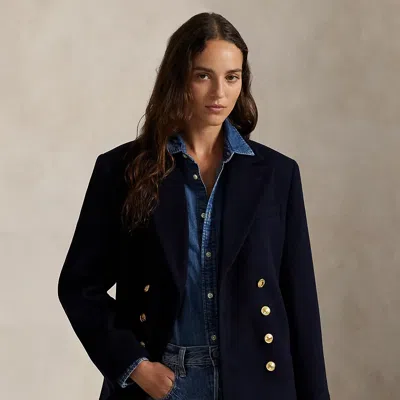 Ralph Lauren Double-breasted Wool Melton Blazer In Black