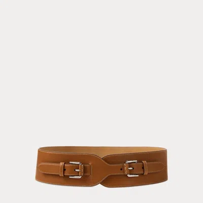 Ralph Lauren Double-buckle Calfskin Wide Waist Belt In Gold