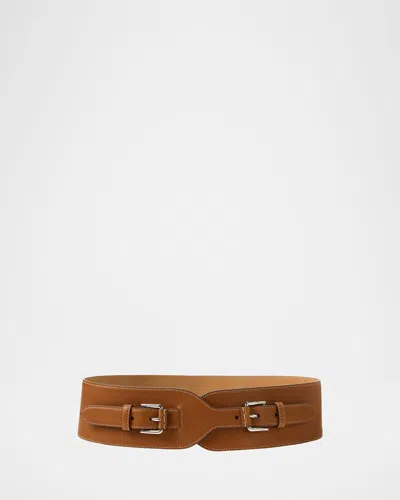 Ralph Lauren Double-buckle Calfskin Wide Waist Belt In Neutral