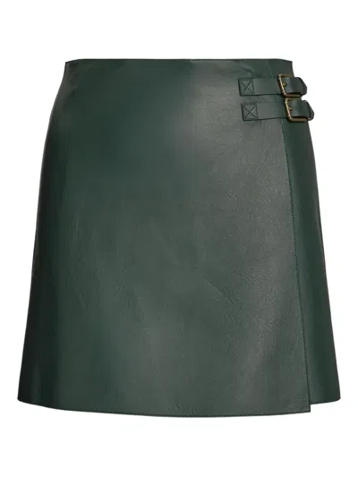 RALPH LAUREN DOUBLE-BUCKLE LEATHER MINISKIRT