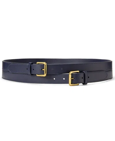 Ralph Lauren Leather Double-buckle Stacked Wide Belt In Refined Navy In Blue
