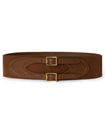 Ralph Lauren Double Buckle Suede And Leather Belt In Brown