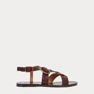 Polo Ralph Lauren Double O-ring Leather Sandal In Chocolate