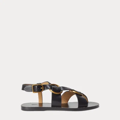 Polo Ralph Lauren Double O-ring Leather Sandal In Black In Brown