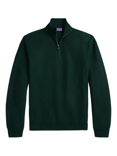 Ralph Lauren Double Piqué Half-zip Sweater In Black