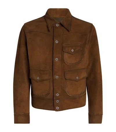 Ralph Lauren Double Rl Roughout Suede Jacket In Brown