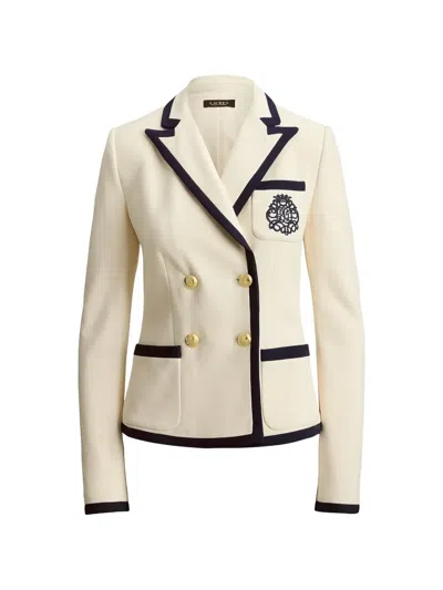 Ralph Lauren Double-breasted Gold-tone Buttons Embroidered Crest Blazer In Gray